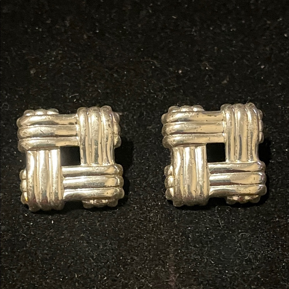 Silver Square Woven Earrings